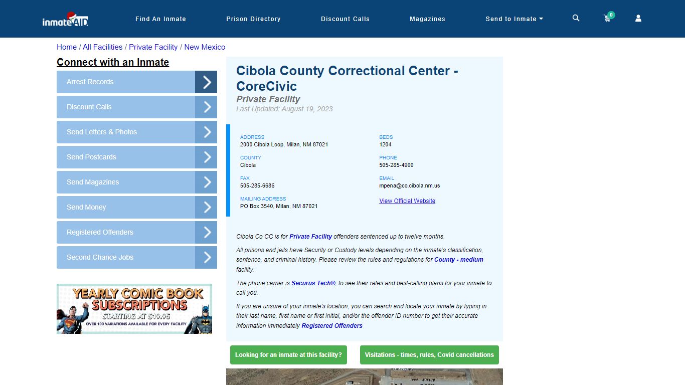 Cibola County Correctional Center - CoreCivic - Inmate Search - Milan, NM